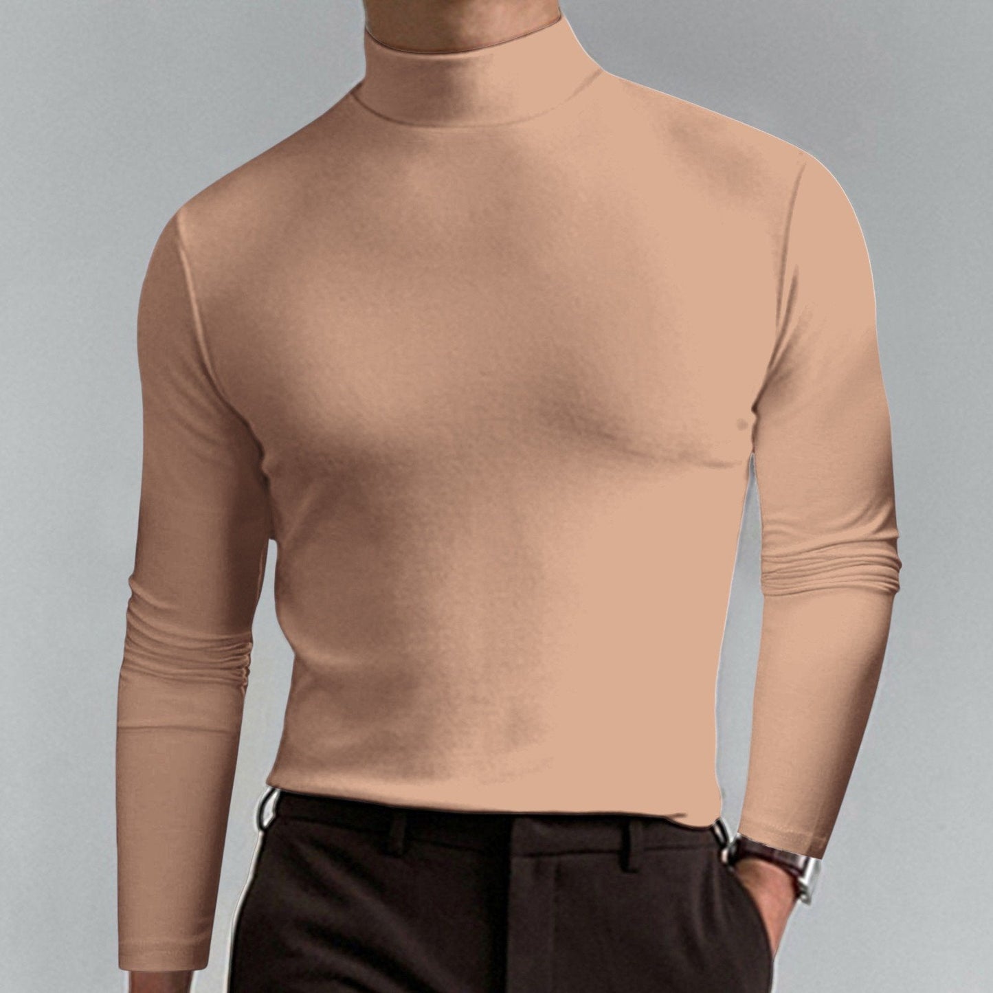 T-shirt slim fit à col montant pour homme - Tissu extensible et respirant, style moderne pour la salle de sport ou les tenues décontractées 🏃‍♂️📦