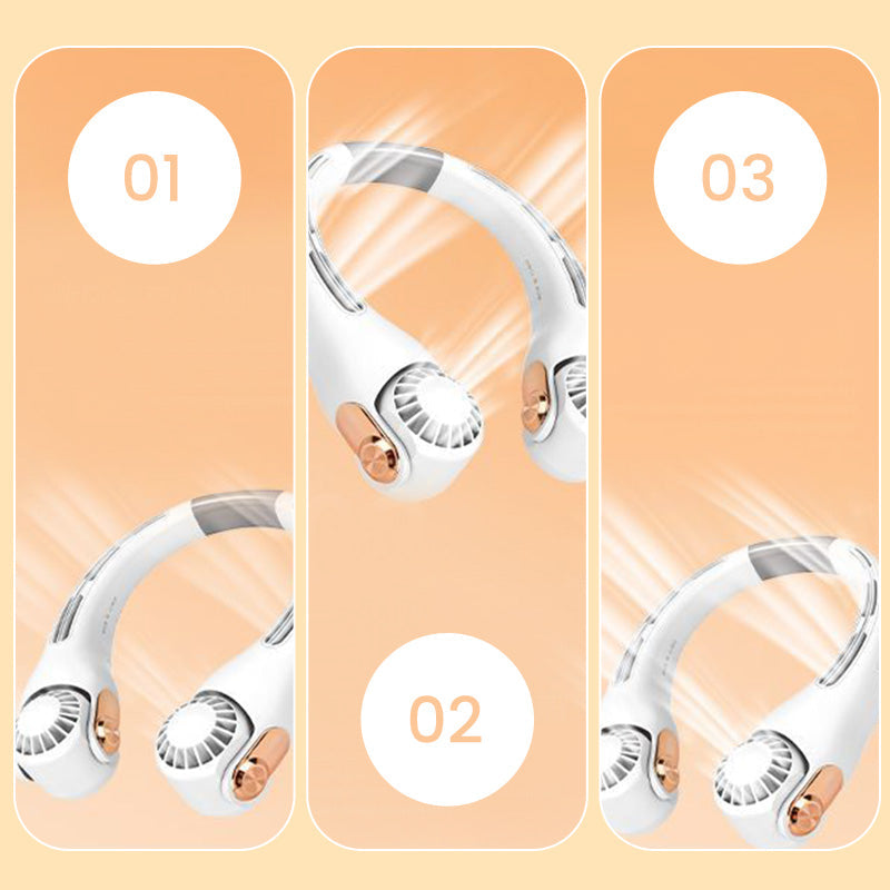 🍃🌪️ PROMO -50% ! Ventilateur de Cou Portable – Rotatif 360°, Ultra-Silencieux 45dB, 3 Vitesses, Longue Autonomie USB, Mains Libres · Blanc & Rose · Achetez-en 2 = -15€ 🎁