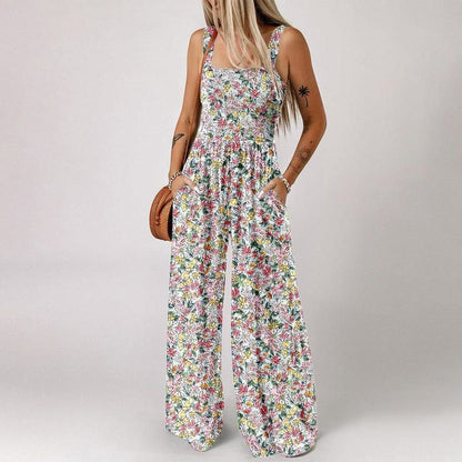 ✨ 60 % DE RÉDUCTION EN CE MOMENT ! 🌼 Combinaison sans manches pour femme à motif floral – poitrine smockée et jambes larges – chic estival 👒🏖️