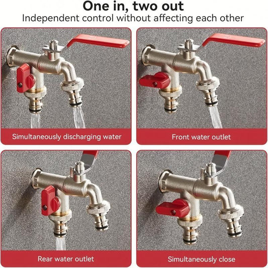 🔥 PROMOTION ÉCLAIR : 50 % DE RÉDUCTION ! ⚙️ Robinet de jardin universel en acier inoxydable à double sortie – Vannes indépendantes, très résistant et facile à installer 🚰