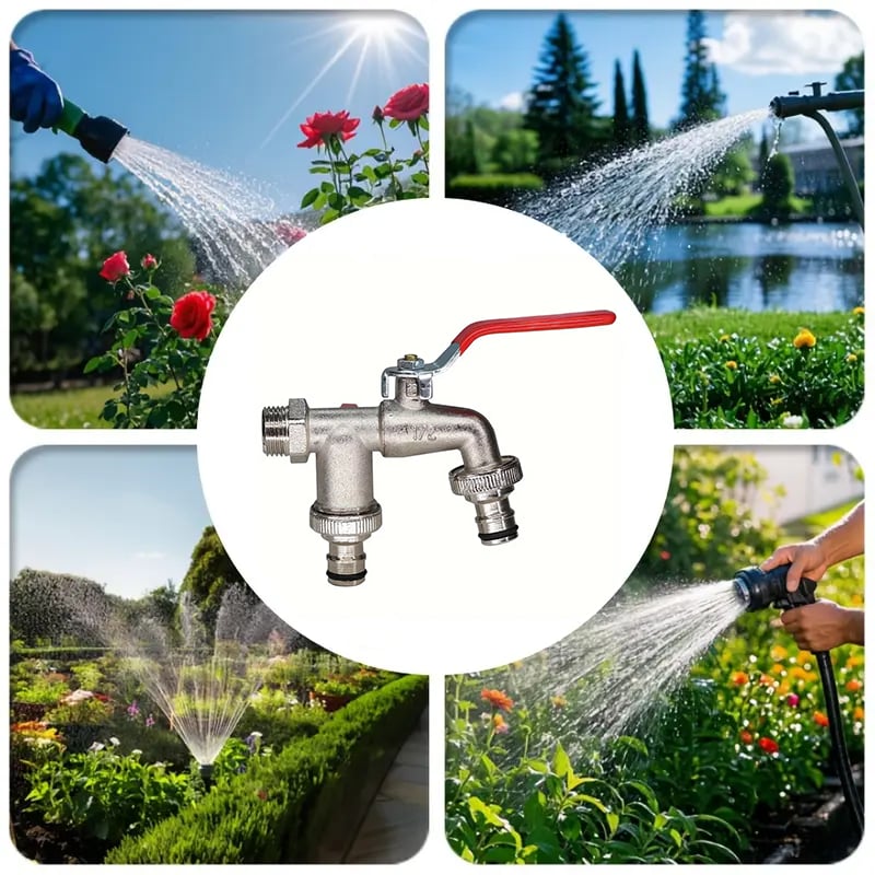 🔥 PROMOTION ÉCLAIR : 50 % DE RÉDUCTION ! ⚙️ Robinet de jardin universel en acier inoxydable à double sortie – Vannes indépendantes, très résistant et facile à installer 🚰