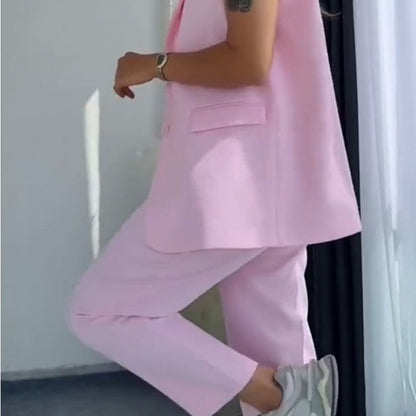 🔥50% de réduction💖 Blazer élégant sans manches et pantalon à taille haute pour femmes