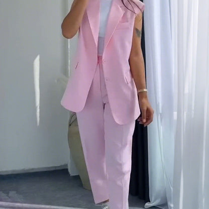 🔥50% de réduction💖 Blazer élégant sans manches et pantalon à taille haute pour femmes