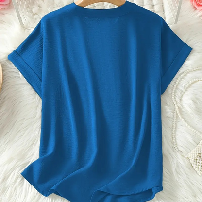👚🔥 PROMO -50% ! Top Ample à Manches Courtes – Col en V, Ourlet Asymétrique & Tissu Léger Respirant (5 Couleurs)