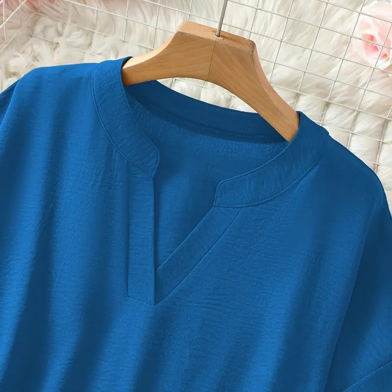 👚🔥 PROMO -50% ! Top Ample à Manches Courtes – Col en V, Ourlet Asymétrique & Tissu Léger Respirant (5 Couleurs)