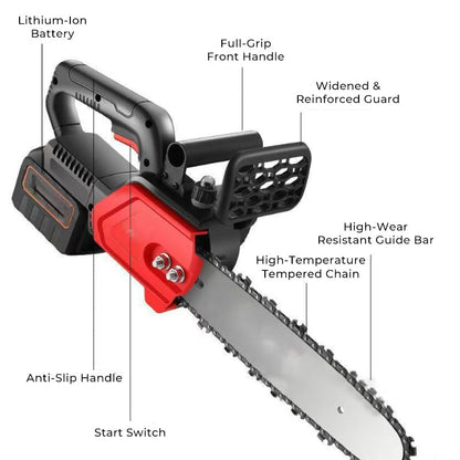 Tronçonneuse sans fil Lithium-Ion 🪚 — Moteur en cuivre pur | Coupe rapide, sans blocage | Sécurité anti-démarrage accidentel | Pare-copeaux | Polyvalente pour le jardinage, l'élagage et la coupe de bois de chauffage 🔥