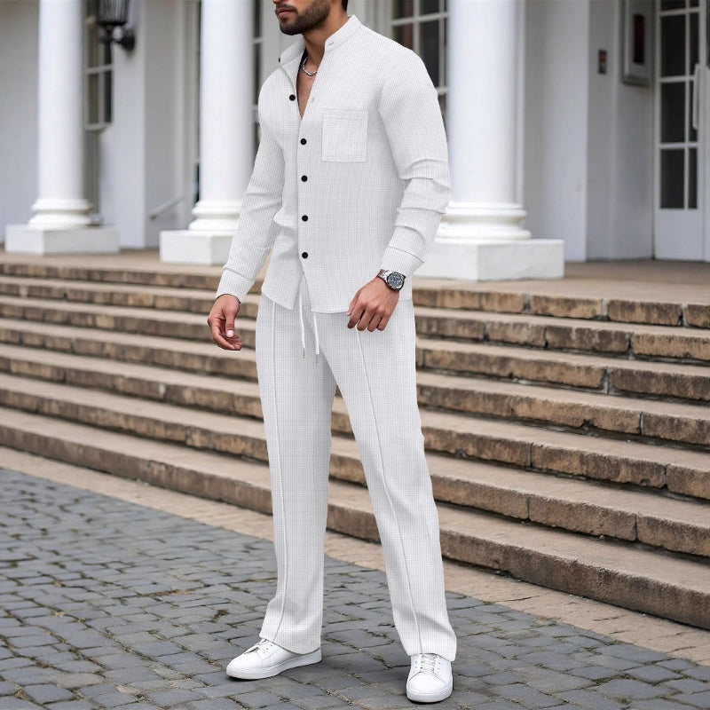 🎁2026 Nouveauté 52 % DE RÉDUCTION💥Chemise et pantalon décontractés en tissu gaufré pour homme, ensemble 2 pièces