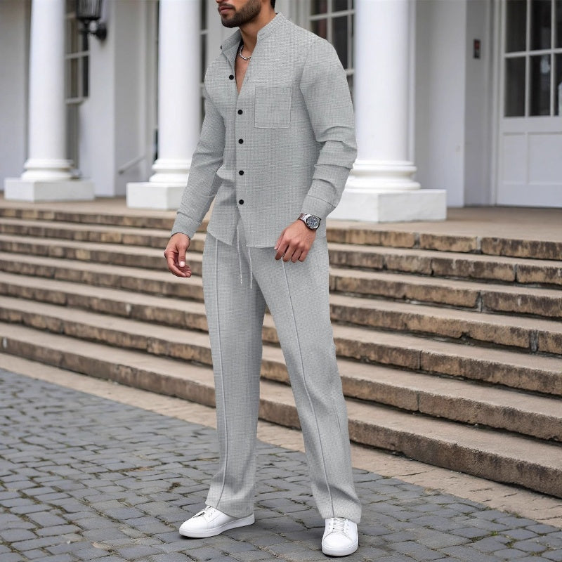 🎁2026 Nouveauté 52 % DE RÉDUCTION💥Chemise et pantalon décontractés en tissu gaufré pour homme, ensemble 2 pièces
