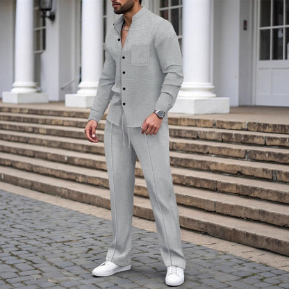 🎁2026 Nouveauté 52 % DE RÉDUCTION💥Chemise et pantalon décontractés en tissu gaufré pour homme, ensemble 2 pièces