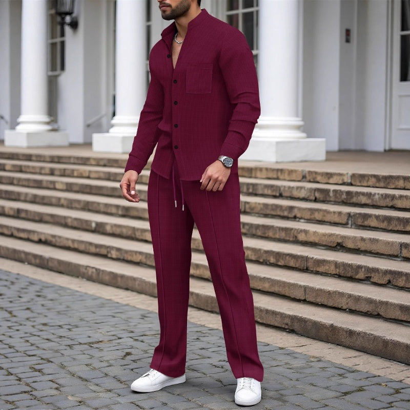 🎁2026 Nouveauté 52 % DE RÉDUCTION💥Chemise et pantalon décontractés en tissu gaufré pour homme, ensemble 2 pièces