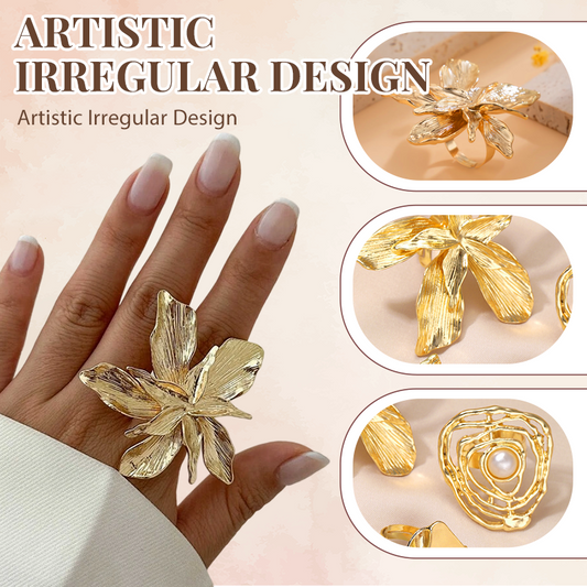 👑Bague Artistique Perles & Fleurs en Surdimensionné 💎🌸