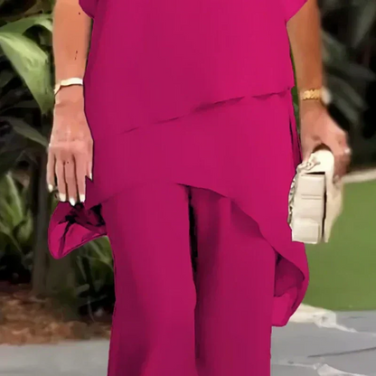 Ensemble composé d'un haut asymétrique charmant et d'un pantalon à jambes larges