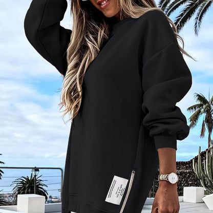 Robe Sweat de Pull Décontractée à Manches Longues et Fente Zippée