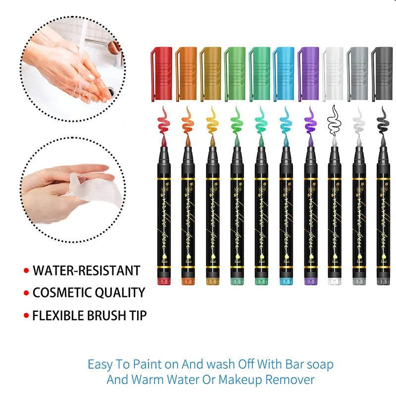 Set de 10 marqueurs pour tatouages temporaire
