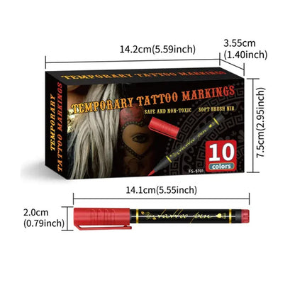 Set de 10 marqueurs pour tatouages temporaire