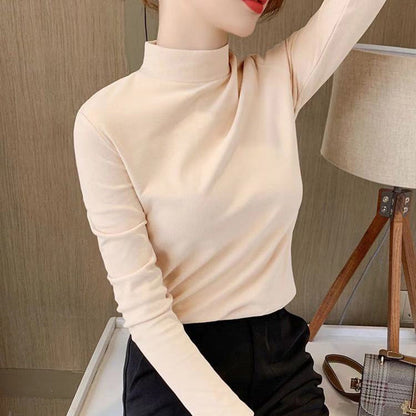 🏆Haut confortable uni à manches longues et col mi-haut pour femme🌿🌿