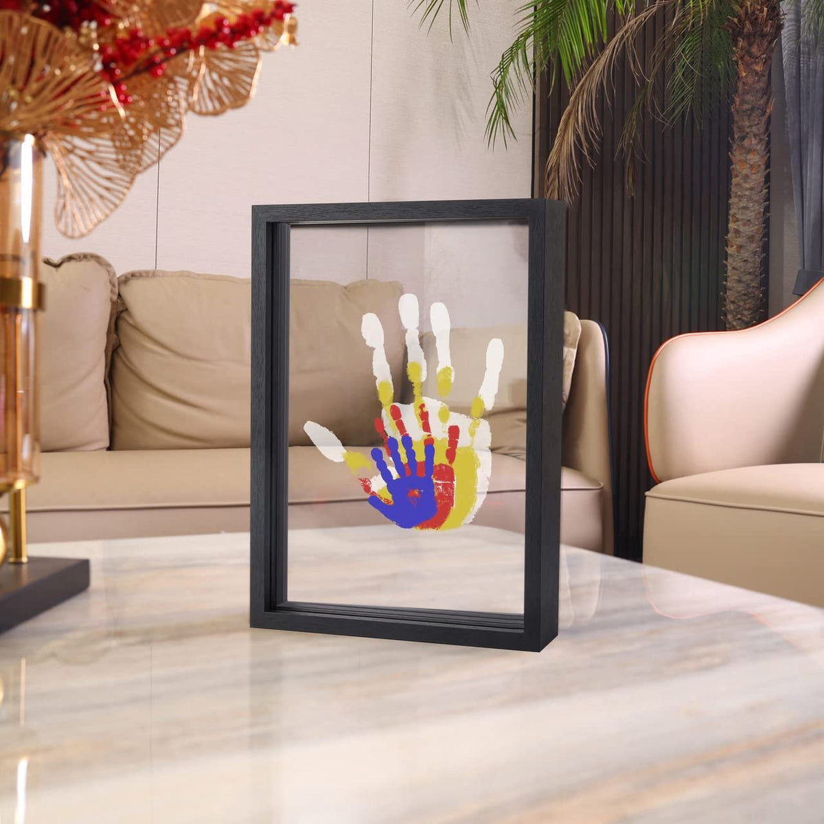 ⏳50 % de réduction pour une durée limitée⏰Kit familial d'empreintes de mains🎨 Kit cadeau souvenir familial à réaliser soi-même, panneau en acrylique,🖐️peintures colorées, peut accueillir jusqu'à 4 empreintes de mains