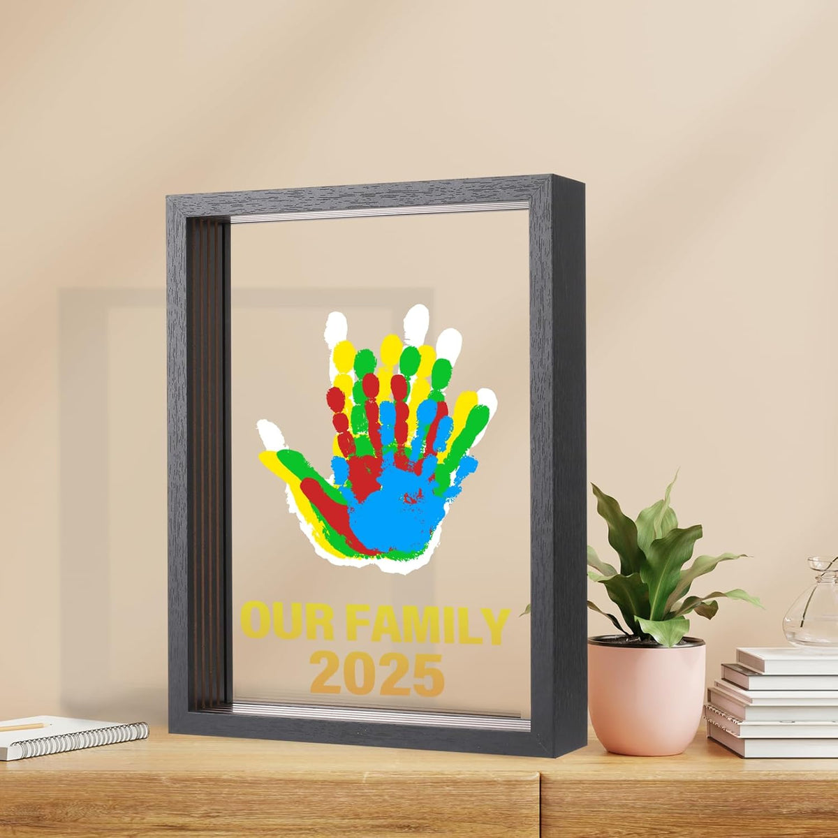 ⏳50 % de réduction pour une durée limitée⏰Kit familial d'empreintes de mains🎨 Kit cadeau souvenir familial à réaliser soi-même, panneau en acrylique,🖐️peintures colorées, peut accueillir jusqu'à 4 empreintes de mains