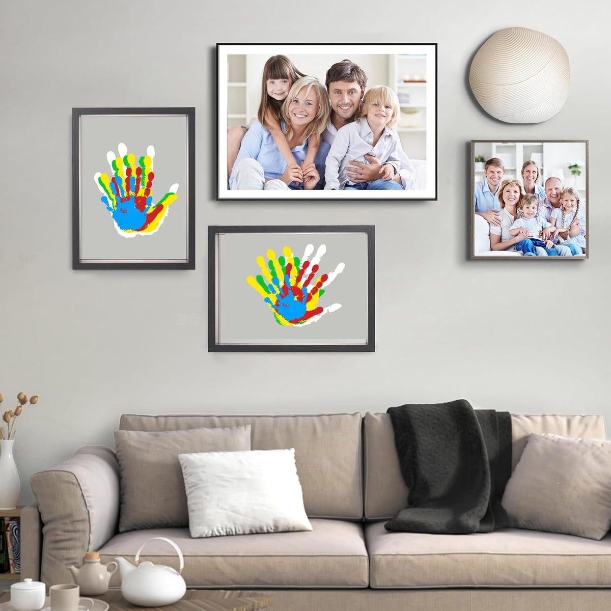 ⏳50 % de réduction pour une durée limitée⏰Kit familial d'empreintes de mains🎨 Kit cadeau souvenir familial à réaliser soi-même, panneau en acrylique,🖐️peintures colorées, peut accueillir jusqu'à 4 empreintes de mains