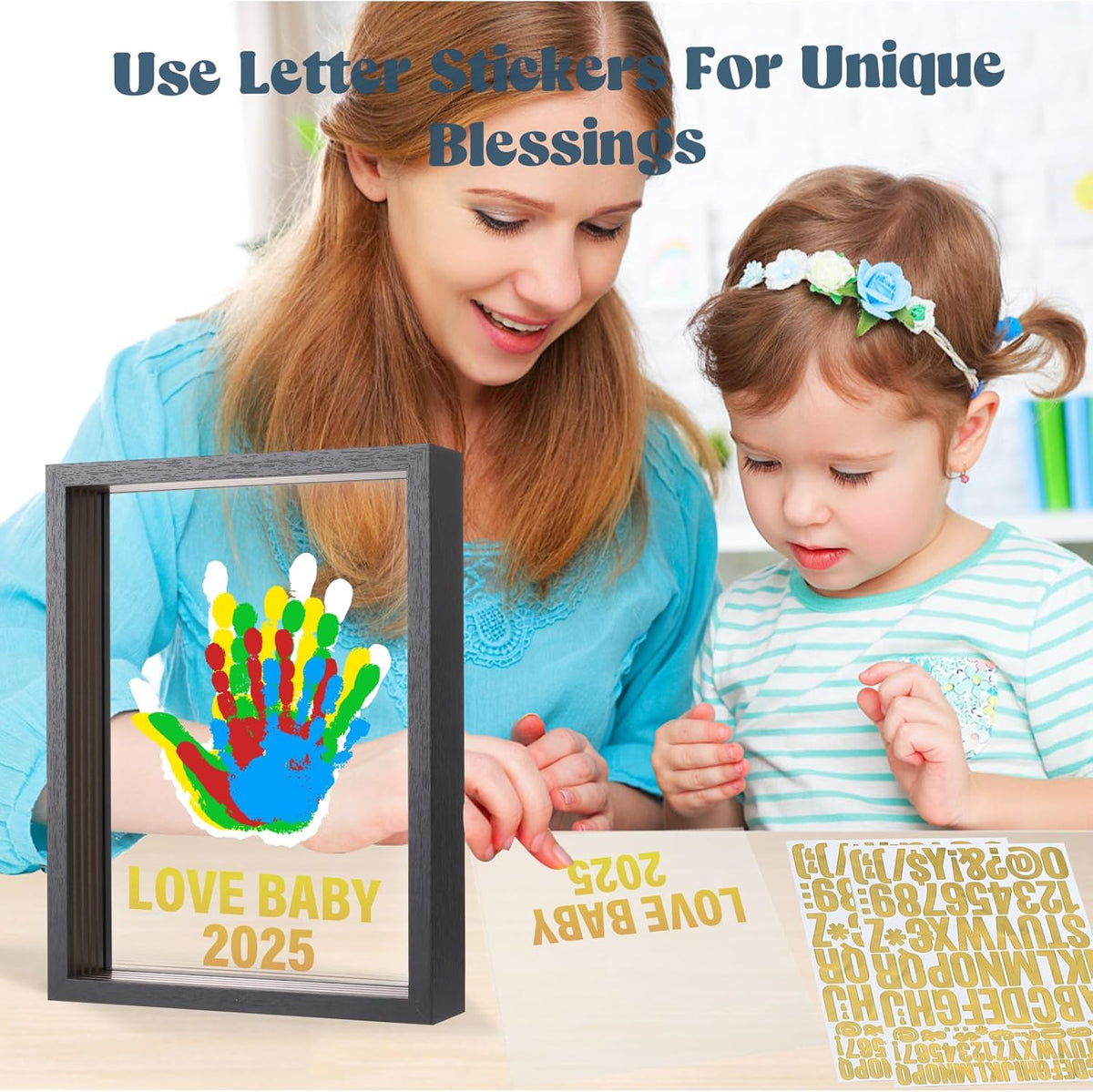 ⏳50 % de réduction pour une durée limitée⏰Kit familial d'empreintes de mains🎨 Kit cadeau souvenir familial à réaliser soi-même, panneau en acrylique,🖐️peintures colorées, peut accueillir jusqu'à 4 empreintes de mains