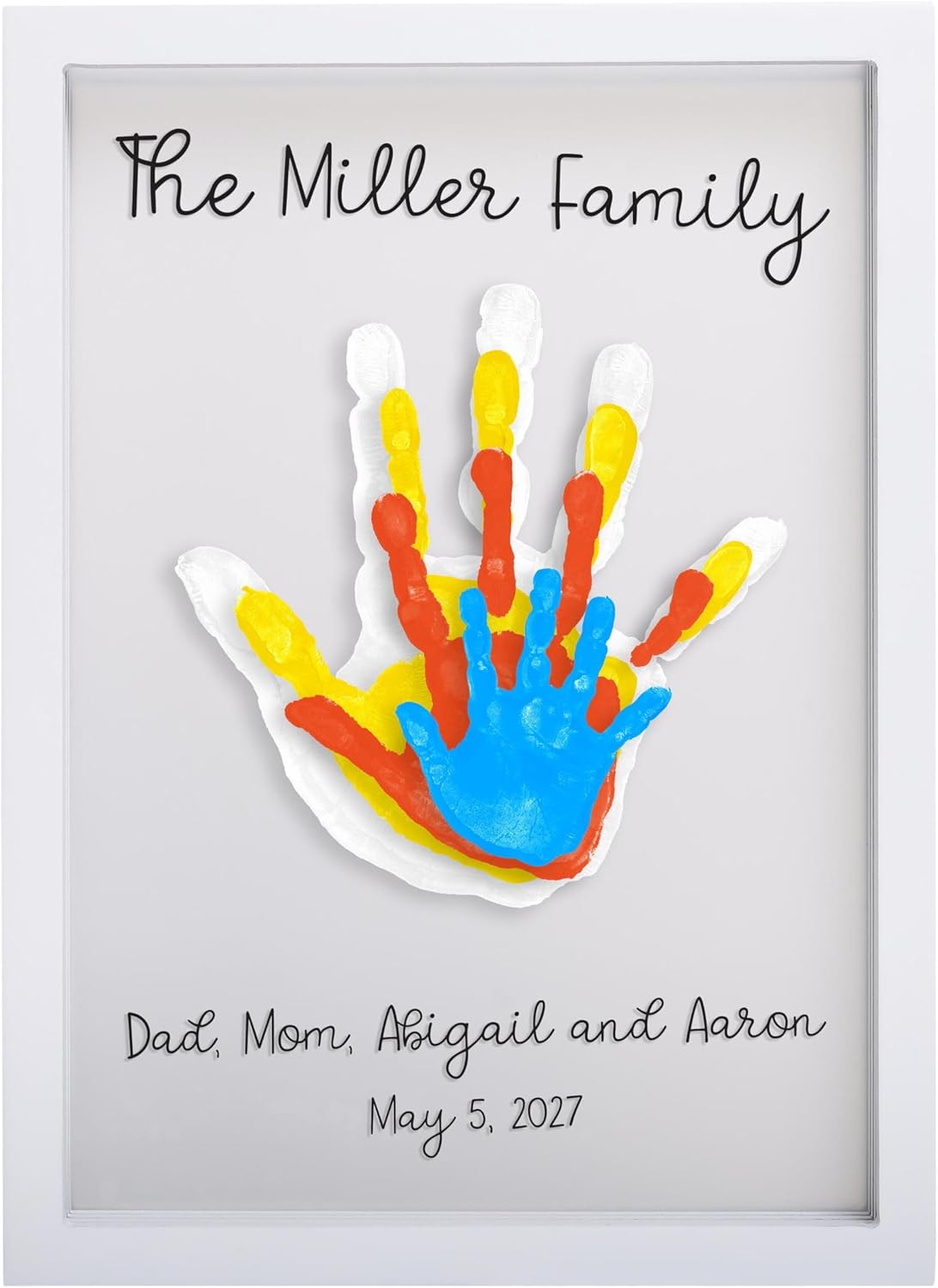 ⏳50 % de réduction pour une durée limitée⏰Kit familial d'empreintes de mains🎨 Kit cadeau souvenir familial à réaliser soi-même, panneau en acrylique,🖐️peintures colorées, peut accueillir jusqu'à 4 empreintes de mains