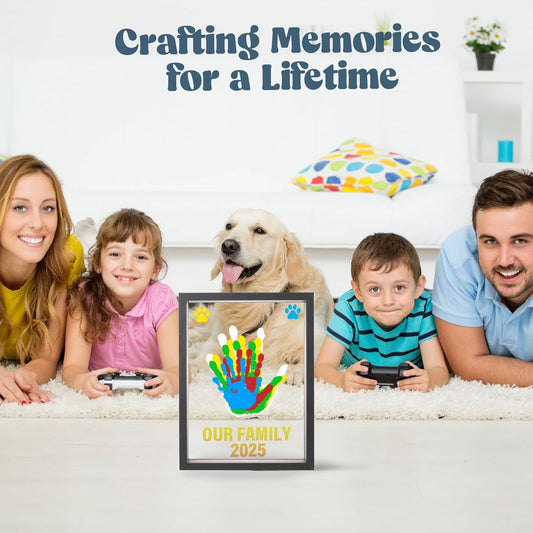 ⏳50 % de réduction pour une durée limitée⏰Kit familial d'empreintes de mains🎨 Kit cadeau souvenir familial à réaliser soi-même, panneau en acrylique,🖐️peintures colorées, peut accueillir jusqu'à 4 empreintes de mains