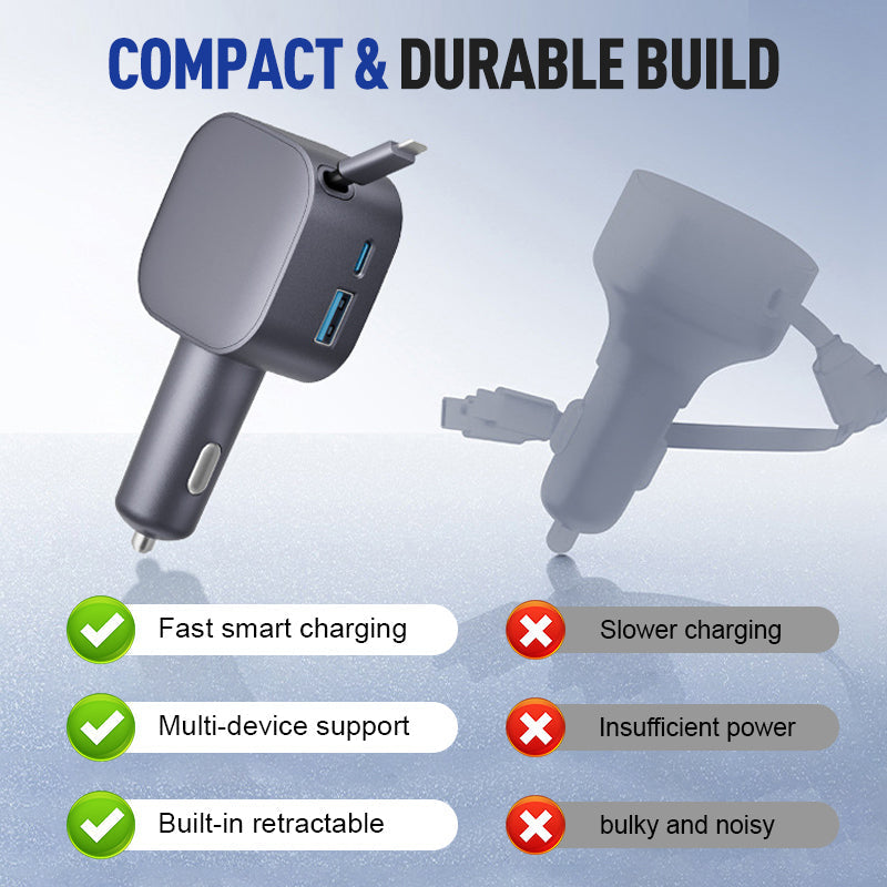 Chargeur de Voiture Compact à Câble Rétractable📢📢3 dernières heures : Grande vente⏰⏰