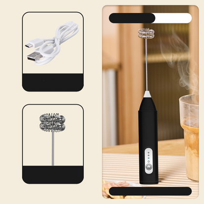 ☕Mousseur Électrique pour Boissons – 3 Vitesses, USB & 400 mAh (Vert/Blanc/Noir, 22.5 cm)