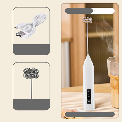 ☕Mousseur Électrique pour Boissons – 3 Vitesses, USB & 400 mAh (Vert/Blanc/Noir, 22.5 cm)