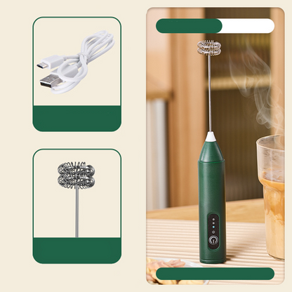 ☕Mousseur Électrique pour Boissons – 3 Vitesses, USB & 400 mAh (Vert/Blanc/Noir, 22.5 cm)