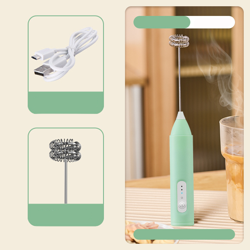 ☕Mousseur Électrique pour Boissons – 3 Vitesses, USB & 400 mAh (Vert/Blanc/Noir, 22.5 cm)