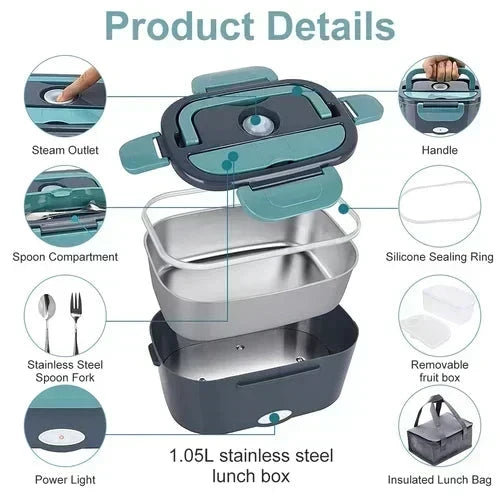 🎉 FLASH SALE 2027 – 50 % DE RÉDUCTION ! 🍱 Boîte repas chauffante électrique portable 2-en-1 – 12 V voiture et 230 V maison – double usage, 1,5 L en acier inoxydable 🔌
