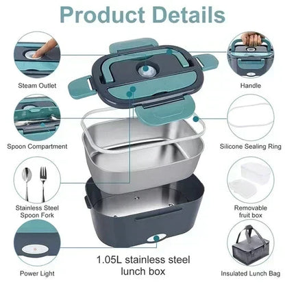 🎉 FLASH SALE 2027 – 50 % DE RÉDUCTION ! 🍱 Boîte repas chauffante électrique portable 2-en-1 – 12 V voiture et 230 V maison – double usage, 1,5 L en acier inoxydable 🔌