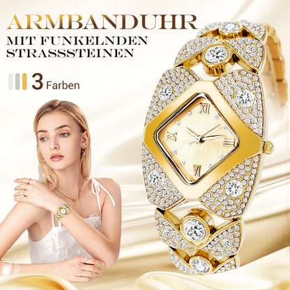 Montre-bracelet rétro à quartz avec strass scintillants