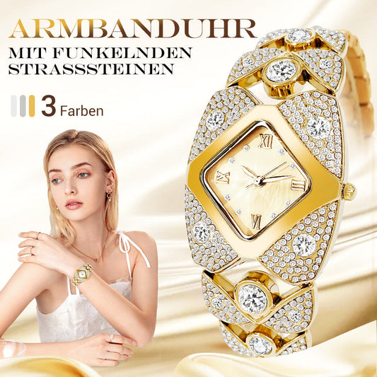 Montre-bracelet rétro à quartz avec strass scintillants