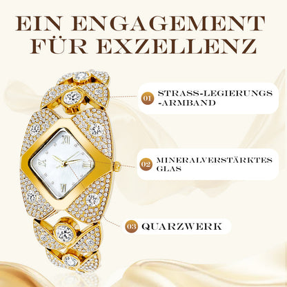 Montre-bracelet rétro à quartz avec strass scintillants