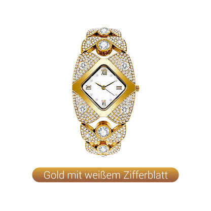 Montre-bracelet rétro à quartz avec strass scintillants