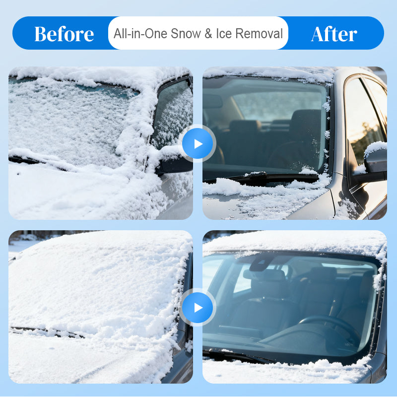 ❄️🚗Double grattoir à glace et balai à neige pour voiture | Accessoire automobile hivernal pour un déneigement complet