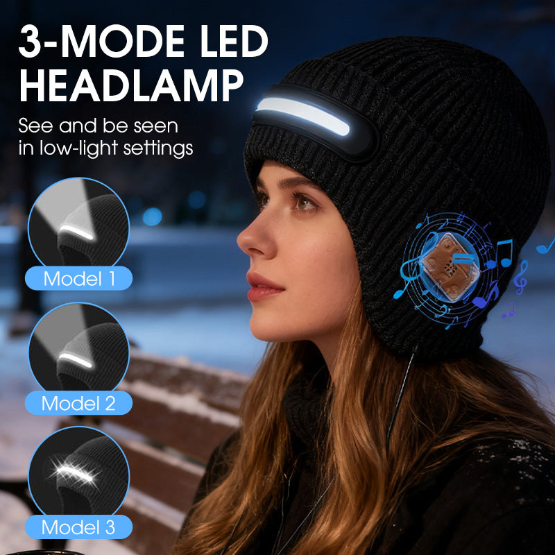 🎄 Promotion Exceptionnelle de Noël🎁Bonnet Bluetooth rechargeable avec lampe intégrée