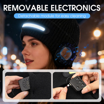 🎄 Promotion Exceptionnelle de Noël🎁Bonnet Bluetooth rechargeable avec lampe intégrée