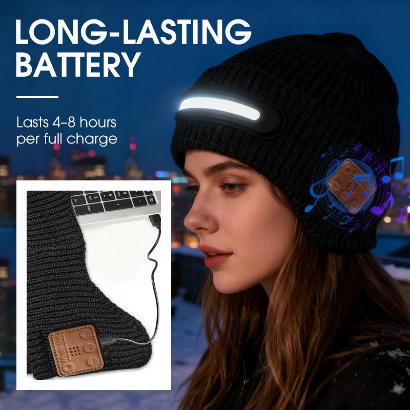 🎄 Promotion Exceptionnelle de Noël🎁Bonnet Bluetooth rechargeable avec lampe intégrée