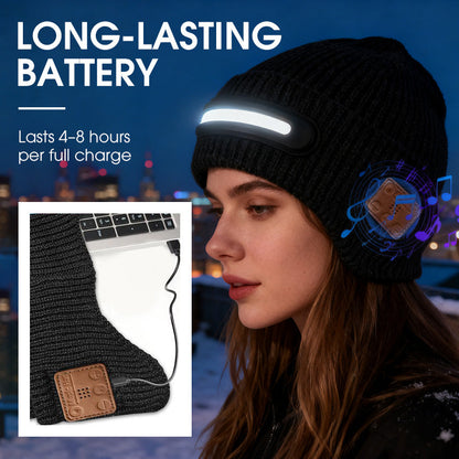 🎄 Promotion Exceptionnelle de Noël🎁Bonnet Bluetooth rechargeable avec lampe intégrée