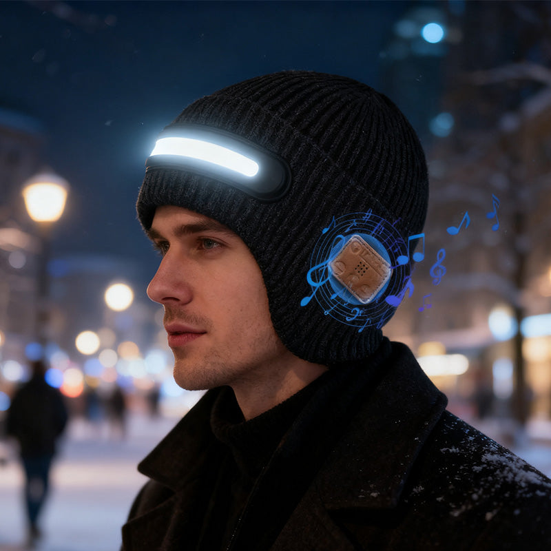 🎄 Promotion Exceptionnelle de Noël🎁Bonnet Bluetooth rechargeable avec lampe intégrée