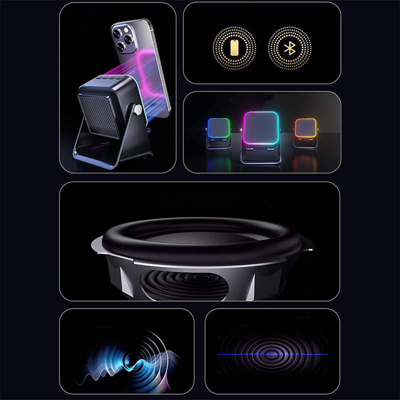 Haut-parleur Bluetooth à Induction Sans Fil 5-en-1 avec Support Téléphone Réglable
