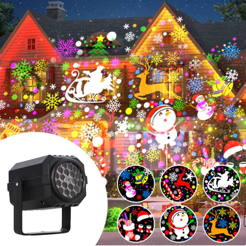 Projecteur lumineux rotatif à LED avec motifs de Noël
