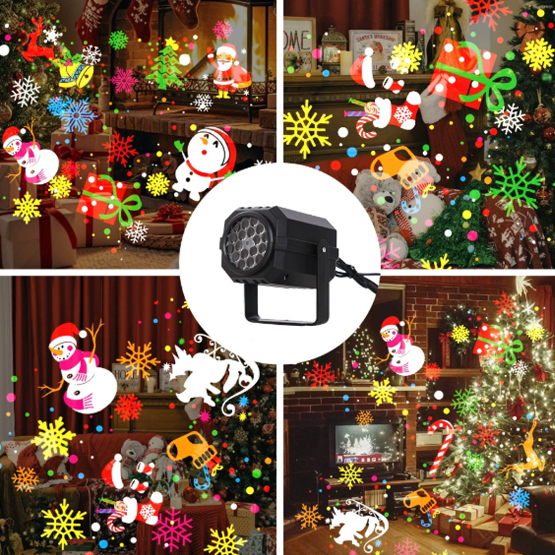 Projecteur lumineux rotatif à LED avec motifs de Noël