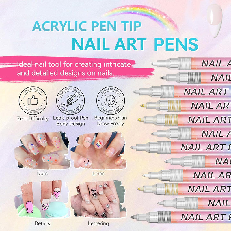 🎁Cadeau de Noël🎄Set professionnel de stylos pour nail art avec 12 couleurs