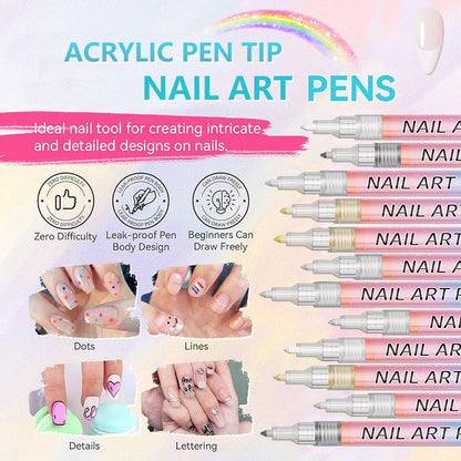 🎁Cadeau de Noël🎄Set professionnel de stylos pour nail art avec 12 couleurs