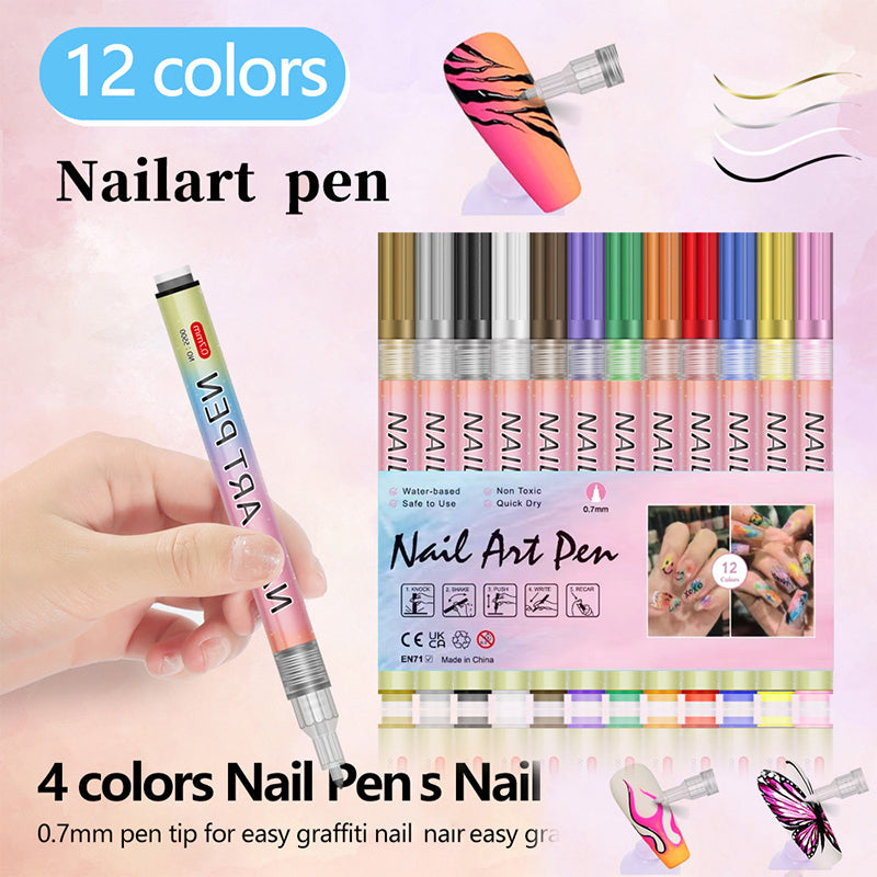 🎁Cadeau de Noël🎄Set professionnel de stylos pour nail art avec 12 couleurs