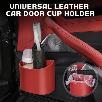 🥳 PROMO EXCEPTIONNELLE 2026 💞 +50 000 exemplaires vendus !  🚗🧺 −50 % sur le porte-gobelet en cuir pour portière auto. ✅ Large ouverture : accès facile aux boissons et au téléphone. 🔒 Fixation par clip, maintien sécurisé. 🛡️ Cuir PU résistant et élégant.